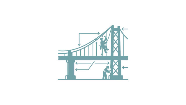Bridge Construction And Maintenance Illustration With Workers And Diagrams