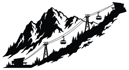 Mountain Range With Ski Lift And Gondolas Silhouette © Santa