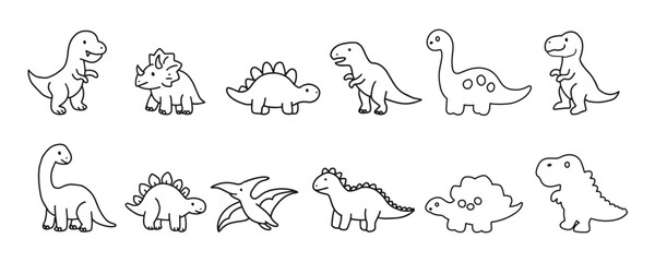 Set of handrawn prehistoric animal doodles element design. dinisaurus, t-rex, brontosaurus. coloring book © Griyolabs