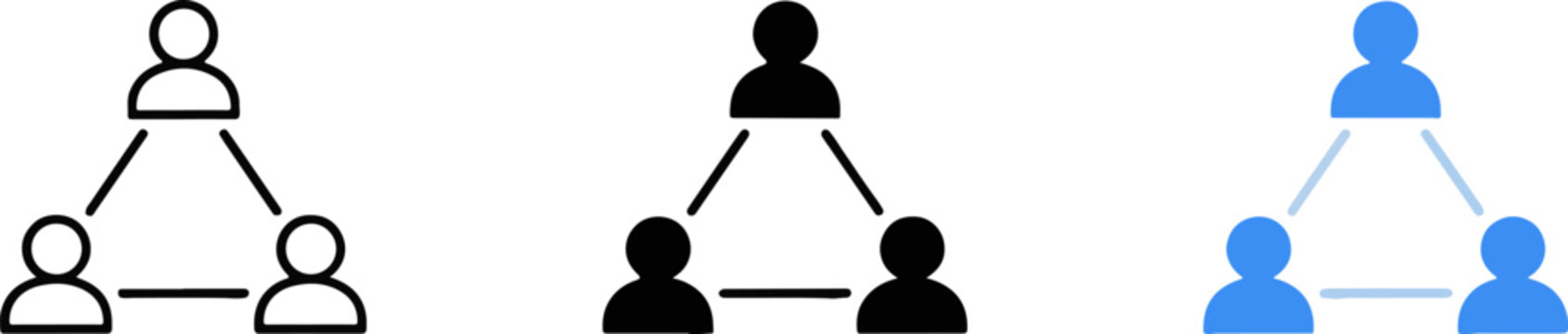 People network connection group icons in three styles with connection community communication relationship management business organization