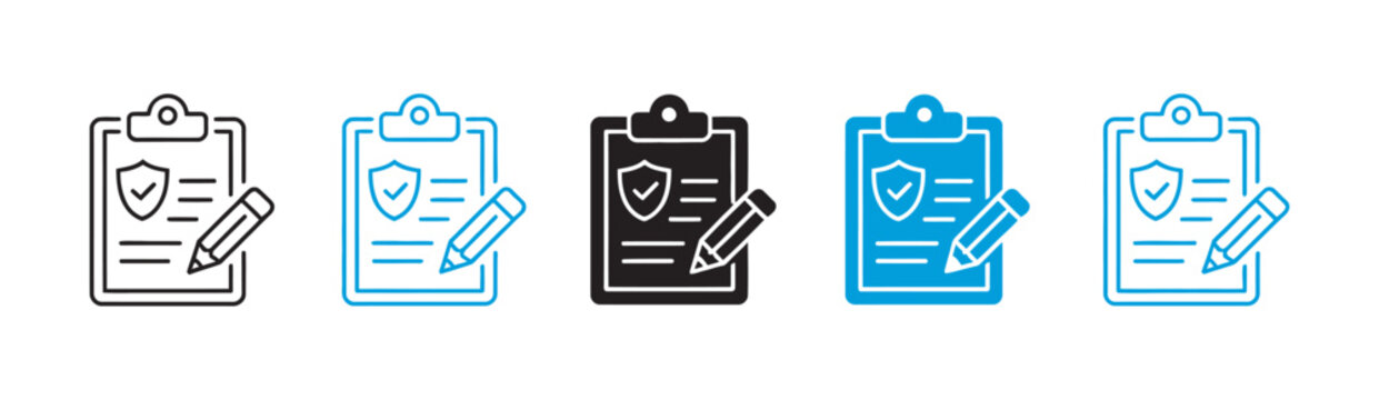 policy icon set multiple style collection with compliance, legal document, governance and business regulation symbols in outline, solid and flat styles