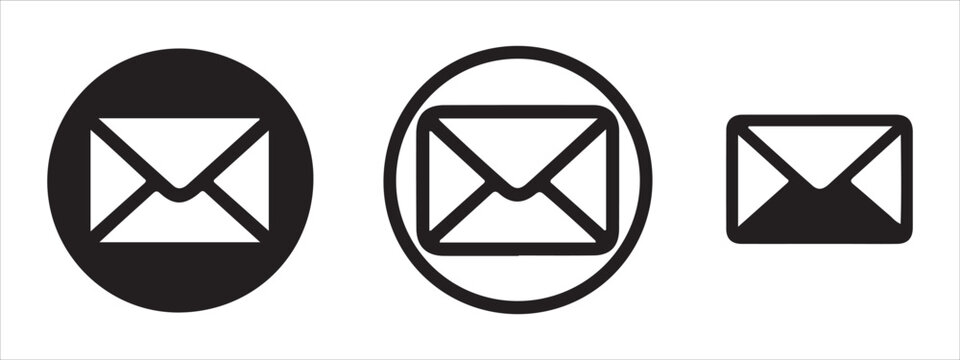 Selection of professional mail envelope icons in round and square shapes for digital communication.