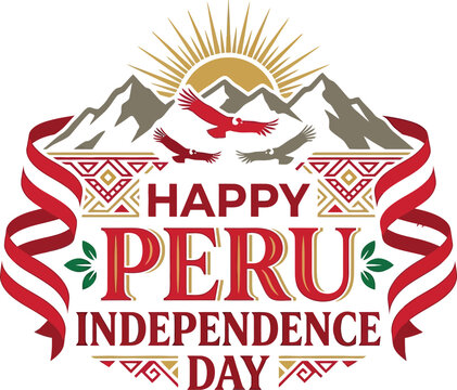 Andean eagle emblem for Peru Independence Day with mountain landscape