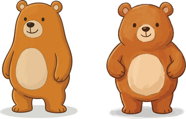 Fototapeta premium Two brown bears stand side by side in a cartoon illustration.