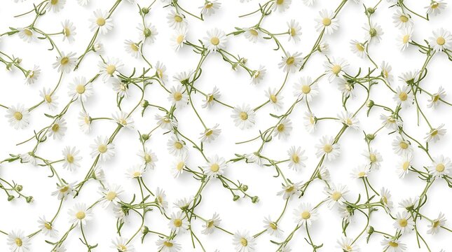 Fresh white daisy flowers pattern over a white background