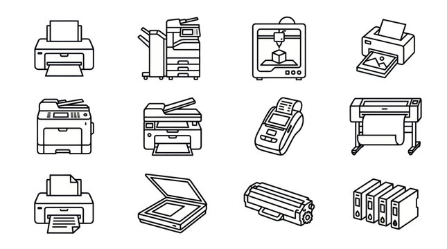 Office printer and imaging hardware icon set.