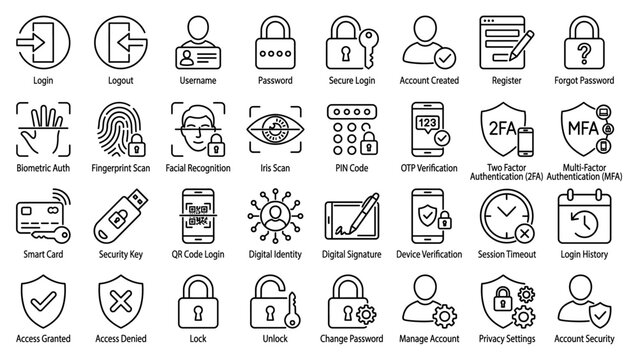 Authentication and Login Icon Set Continuous Line Art Vector_26