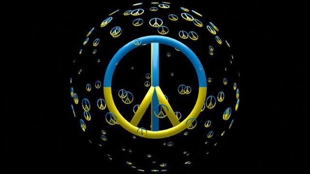 10 seconds peace symbol globe spinning rotating turning animation screensaver visualiser motion graphics HD video black background 