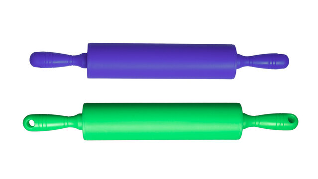 Two plastic rolling pins on transparent background