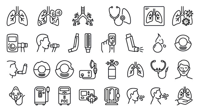 Pulmonology medical equipment and respiratory care icons.