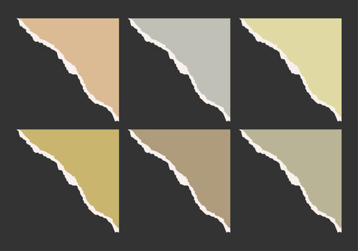 Esquinas de papel rasgado de colores sobre fondo oscuro