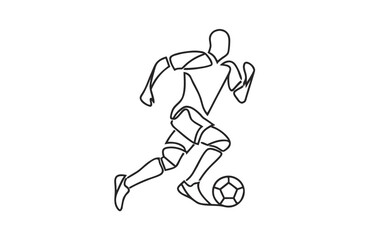 Fototapeta premium Soccer player running with ball in minimalist single line drawing style on white background