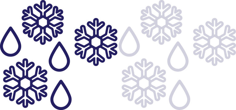 Snowflakes and sleet rain mixed with snow outline weather icon indicating freezing cold winter climate