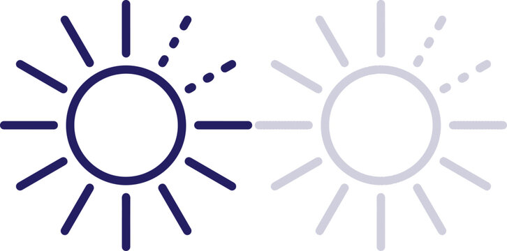 Sun with half rays showing transition or partial eclipse outline icon representing daytime solar brightness