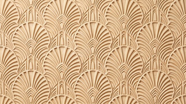 Elegant art deco pattern with repeating fan shapes in a soft peach and beige color palette