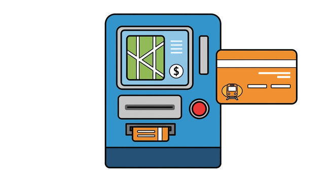 Blue payment machine with credit card inserted for transaction.