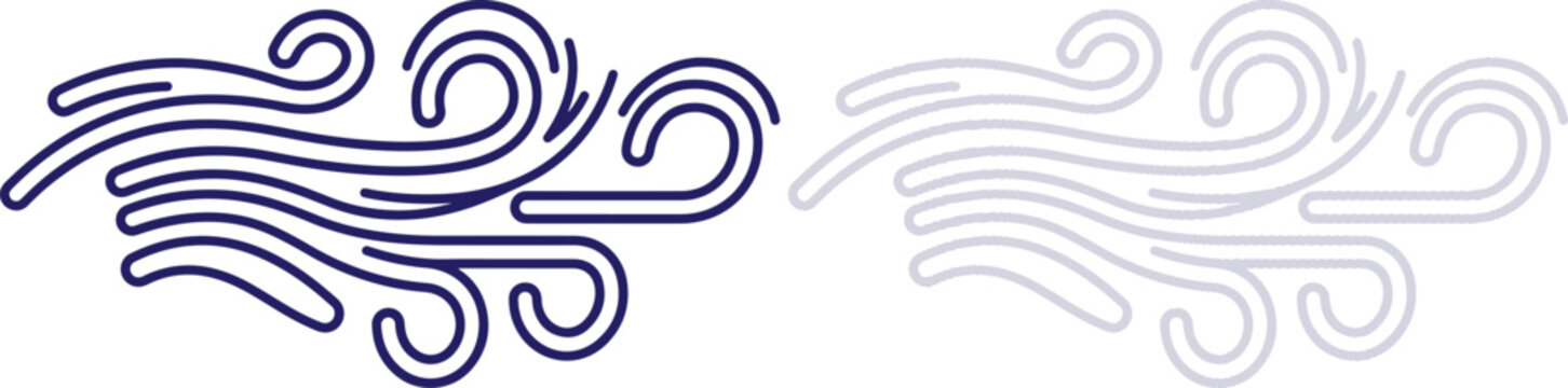 Strong wind gust waves icon representing blowing gale storm weather forecast vector outline