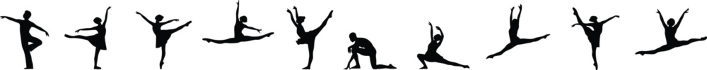 Black silhouette dancers performing various ballet and modern dance moves © MD. HASAN ALI