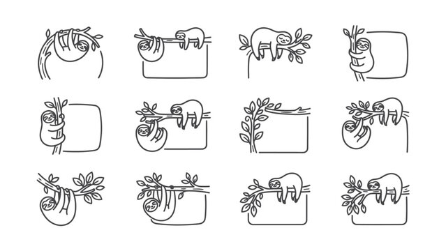 Cute Sloth Illustration Frames with Tree Branches and Leaves