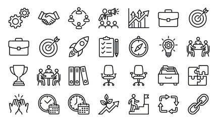 Fototapeta premium Startup and business innovation growth line icons