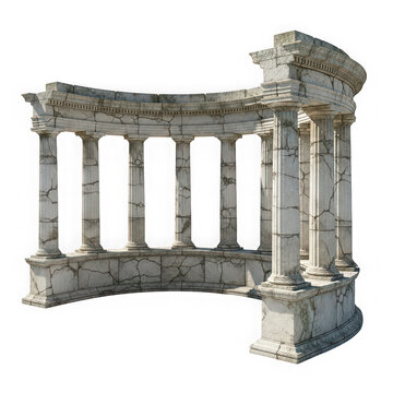 Ancient stone colonnade ruins isolated on transparent background