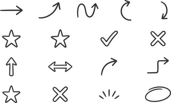 Collection of arrows stars checks crosses other symbols