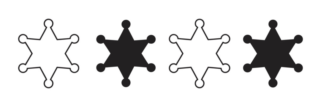 sheriff icon vector set featuring police badge, law enforcement star, justice and public safety symbols in modern outline and solid styles