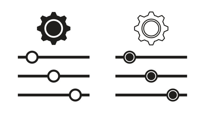 Settings and Control Sliders Icons Set, Configuration Adjustment Symbols Collection