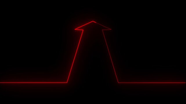 Red neon glowing EKG heartbeat pulse line with an upward arrow. Ideal for medical health, life insurance.