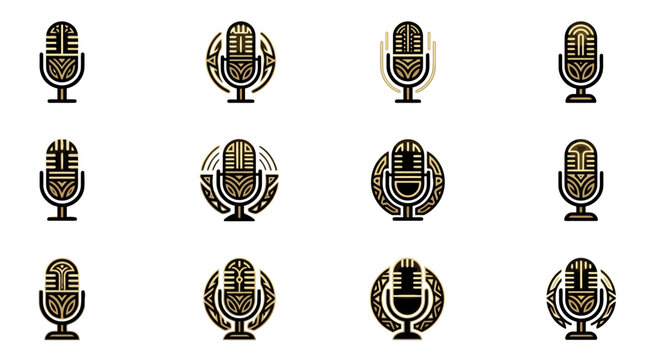 Clean gold microphone icons for radio and podcasting.