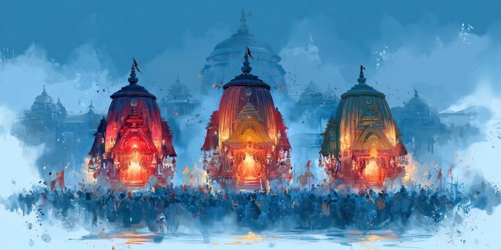 Rath yatra celebration in watercolor style.