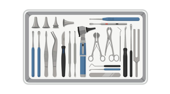 Medical Instruments Set: ENT Tools and Otoscope for Diagnosis and Treatment