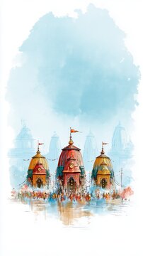 Rath yatra celebration watercolor illustration.