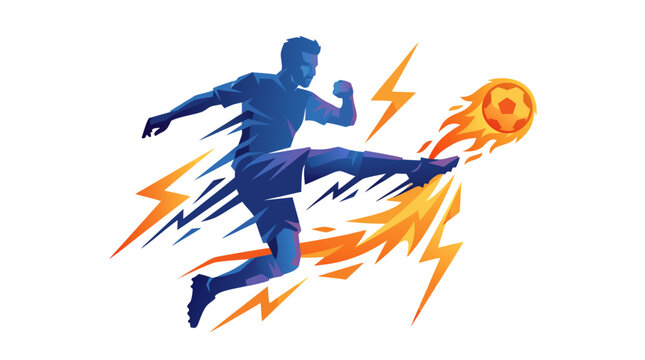 Silhouette futsal background of player kicking flaming soccer ball