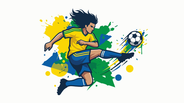 Colorful paint splash futsal background with player kicking ball