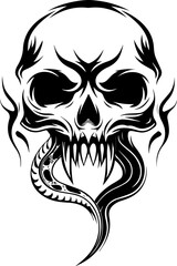 Obraz premium SVG vector illustration of a skull and snake tattoo.Skull and Snake Illustration with Intricate Black Design