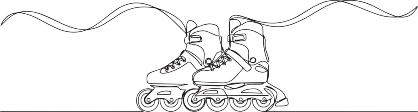 Line drawing of roller skates with laces on white background