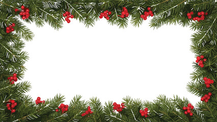 Christmas pine border, red berries frame, holiday greenery, winter foliage clipart, festive decoration, seasonal vector, greeting card design © Dilip