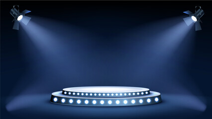 Obraz premium Round Podium Stage with Smoke Effect and Dramatic Spotlights 3D Stock Illustration