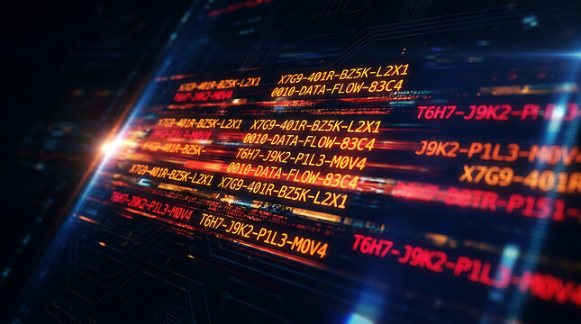 Glowing alphanumeric codes on dark background