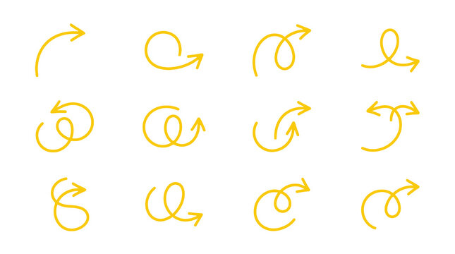 Yellow hand-drawn circular and loopy directional arrows.