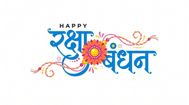 Happy Raksha Bandhan Hindi Calligraphy Design Template with Rakhi Illustration