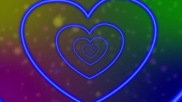 Valentine or Wedding day love, Blue heart shape neon lights infinite tunnel animation with floor shadows, glowing heart motion scene, concept, ideas, seamless loop element abstract background 4k video