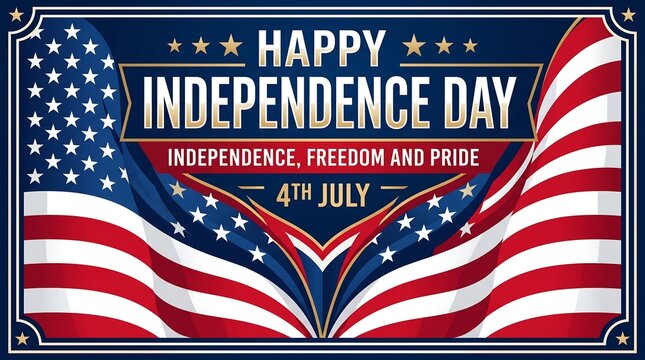 Vintage Happy Independence Day banner with American flags, 4th July patriotic celebration background, red white and blue United States freedom poster