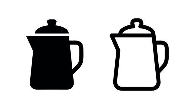 Coffee pot or water pitcher icon set. Beverage container for serving hot or cold drinks. Kitchen and cafe item.