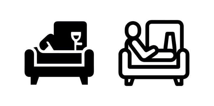 Relaxing in Armchair with Drink and Laptop Icon Set