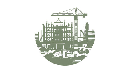 Obraz premium Construction Site Silhouette with Cranes and Buildings