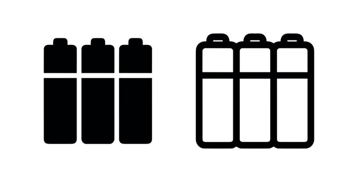 Battery Cell Icon Set - AA or AAA Alkaline Power Source Symbols