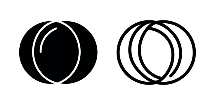 Overlapping circles icon, abstract spheres or geometric shapes symbol in solid and outline styles