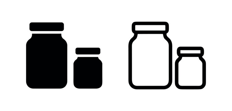 Black and white icons of jars, solid fill and outline versions